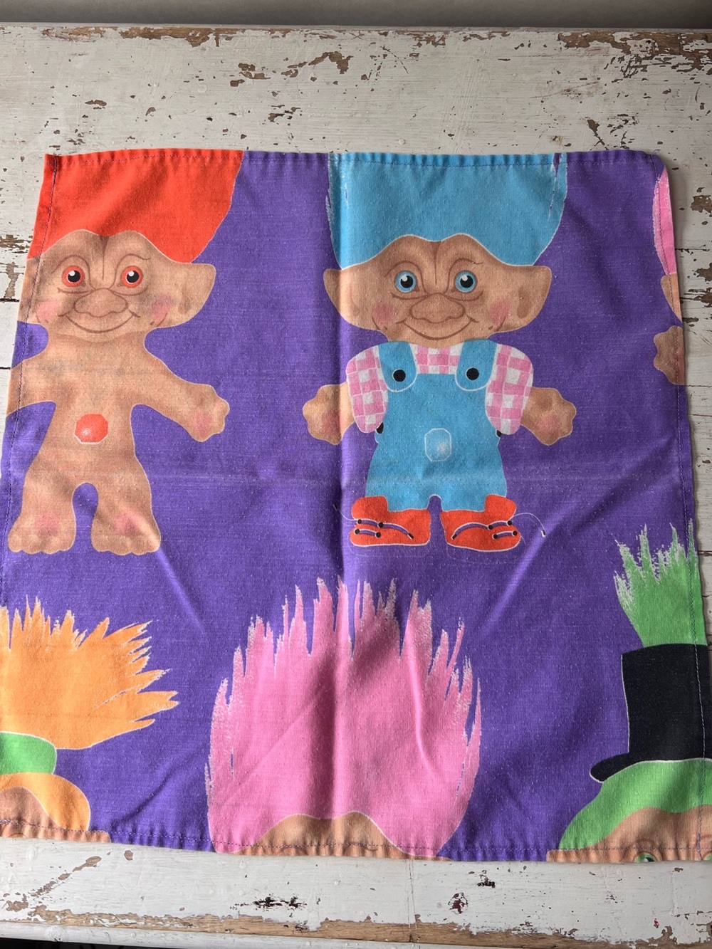 Set of 6 - Vintage Troll Doll Print Napkins - Purple Background
